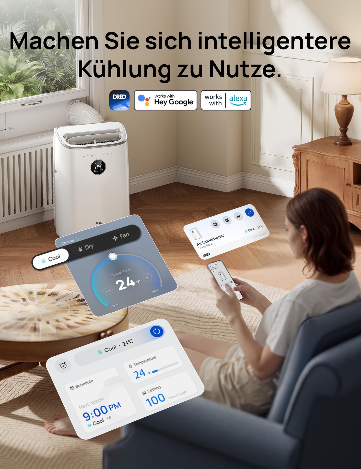 DREO 7500 BTU Mobiles Klimagerät 3-in-1 leise App-Steuerung AC318S