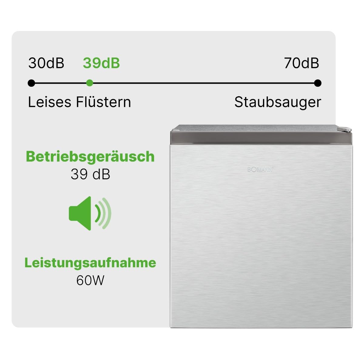 Bomann Mini-Kühlschrank 45L mit Gefrierfach – KB 7245 Inox