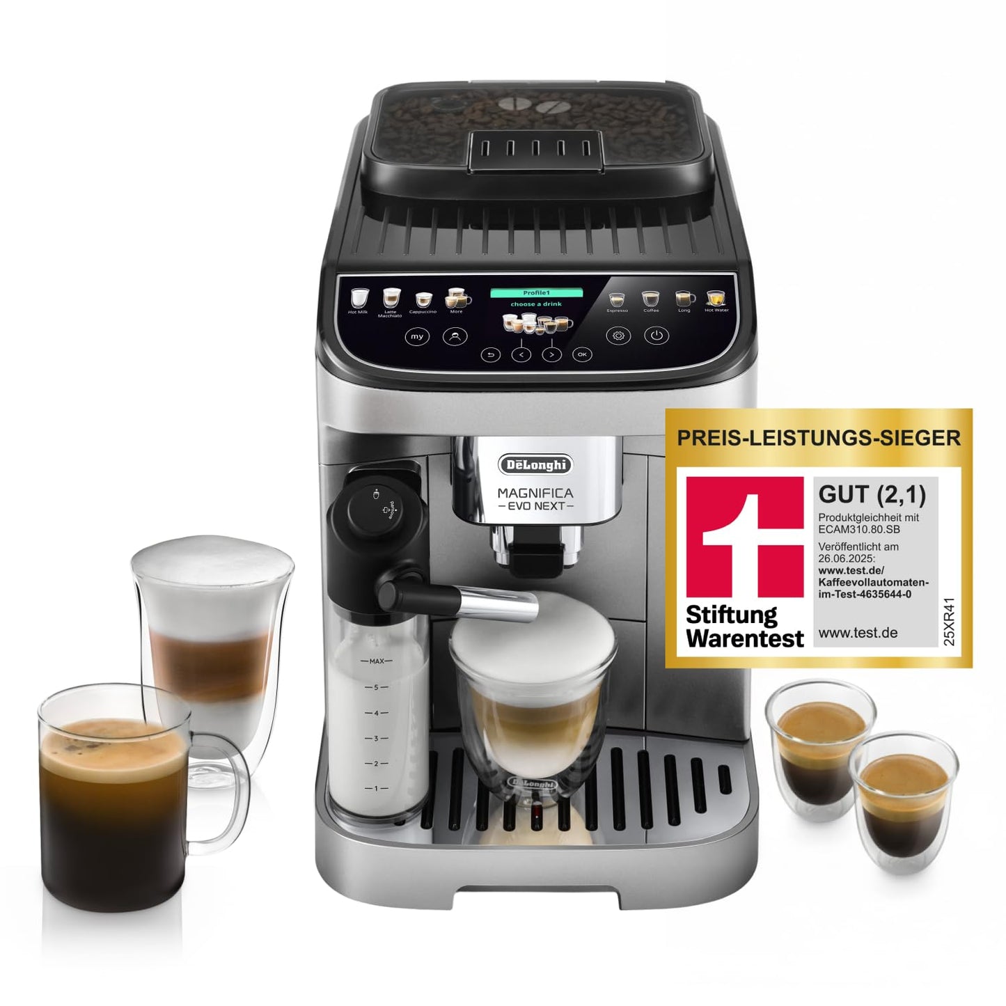 De'Longhi Magnifica Evo Next Kaffeevollautomat – 13 Getränke, Titan