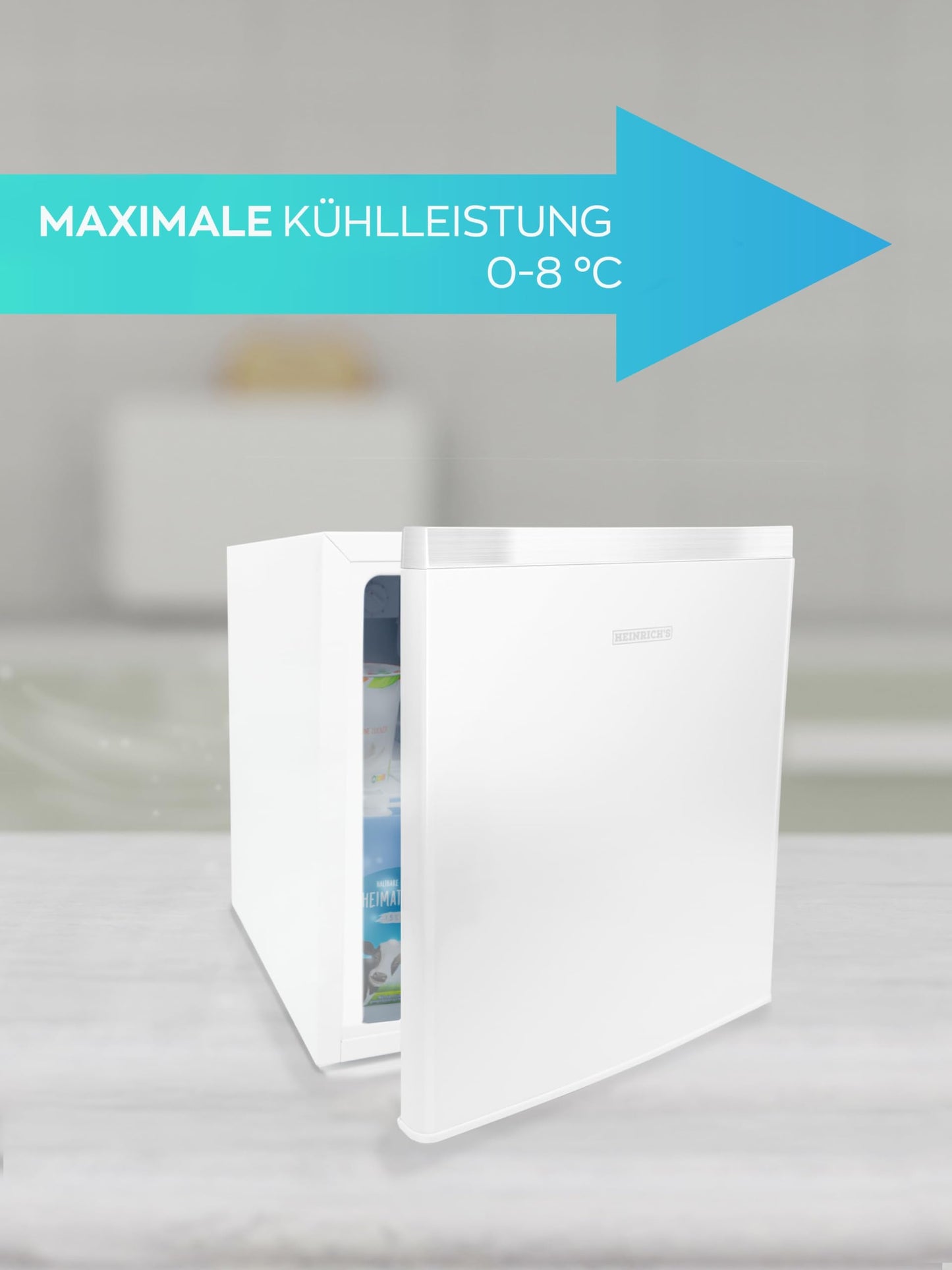 HEINRICHS Mini Kühlschrank 45 L leise 39 dB mit Kühlfach Weiß