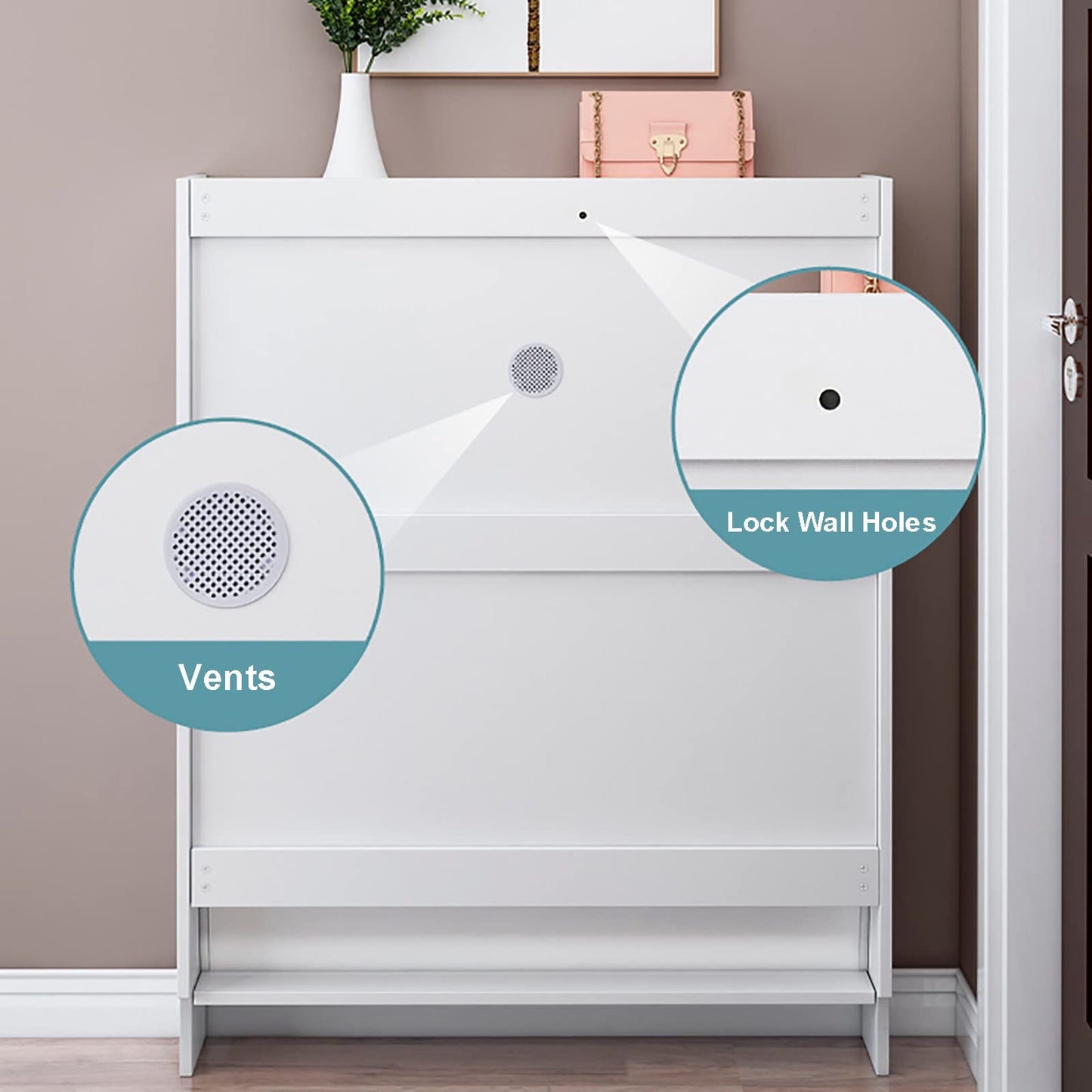 Schlanker moderner Schuhschrank – 3-stöckiges Schuhregal aus Holz mit 2 Schubladen, Lüftungsschlitz-Design, ausziehbare Aufbewahrung für Zuhause, Flur, Schlafzimmer, platzsparende Lösung