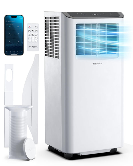 Pro Breeze™ 4-in-1 Mobile Klimaanlage mit 9000 BTU - Luftkühler, Ventilator, Luftentfeuchter, Nachtmodus - Klimagerät mit Energieklasse A, Fensterabdichtung Set, Fernbedienung und 24h Timer