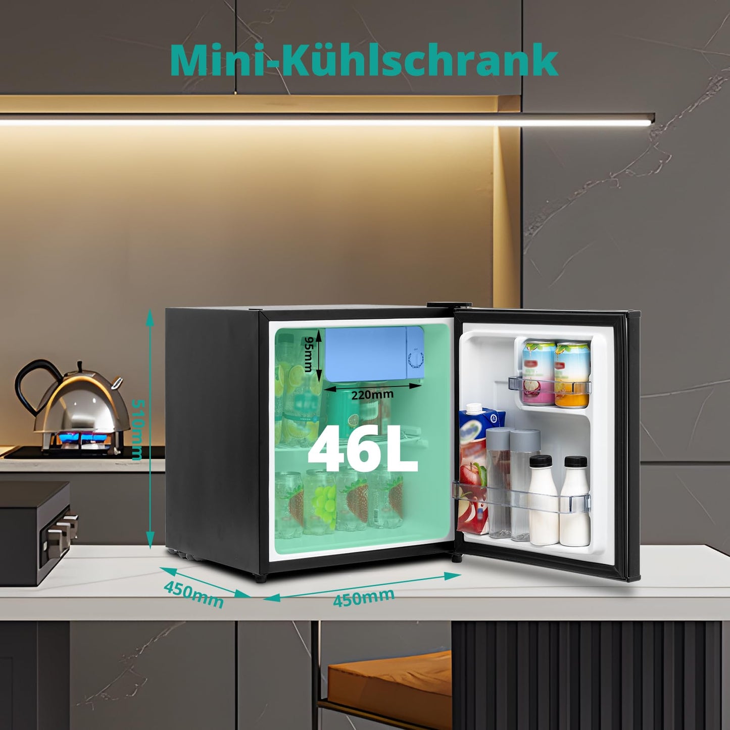 SMETA 48L Mini Kühlschrank, Klein Kühlschrank Leiser, Getränkekühlschrank 6-Stufen Thermostat 0-10°C, 39dB,mit wechselbarem Türanschlag für Zuhause Büro Camping Schlafzimmer, Schwarz
