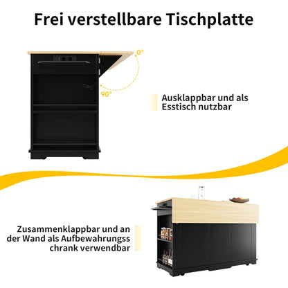 DRIXNO Kücheninsel mit Steckdosenleiste & Holzmaserung Schwarz