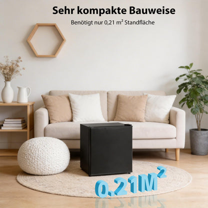 Techomey Kühlschrank 46L, Mini Kühlschrank Schwarz, Leise Kühlschrank Klein 39dB, Minikühlschrank mit Umkehrbare Tür 220-240V, Minibar für Zimmer, Hotel,Büro,Küche,Wohnungen