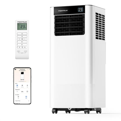 Temprium Mobile Klimaanlage 9000BTU 2,6Kw mit Abluftschlauch | 3-in-1 Mobiles Klimagerät | Fensterabdichtung | APP-Steuerung + Fernbedienung | Leiser Betrieb <48dB | 24h-Timer | Für Räume bis 25m²