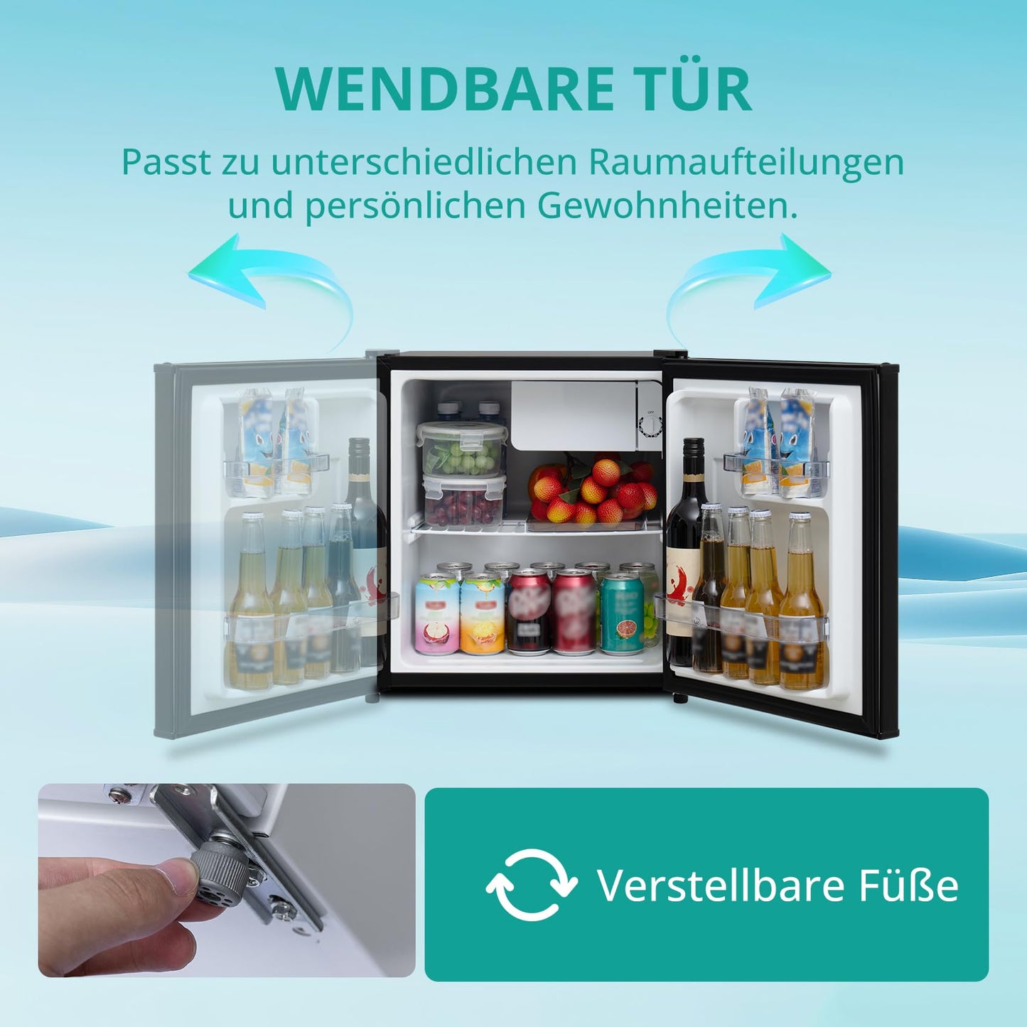 SMETA 48L Mini Kühlschrank, Klein Kühlschrank Leiser, Getränkekühlschrank 6-Stufen Thermostat 0-10°C, 39dB,mit wechselbarem Türanschlag für Zuhause Büro Camping Schlafzimmer, Schwarz