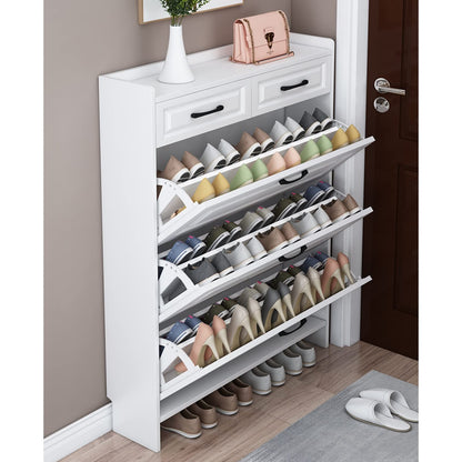 Schlanker moderner Schuhschrank – 3-stöckiges Schuhregal aus Holz mit 2 Schubladen, Lüftungsschlitz-Design, ausziehbare Aufbewahrung für Zuhause, Flur, Schlafzimmer, platzsparende Lösung
