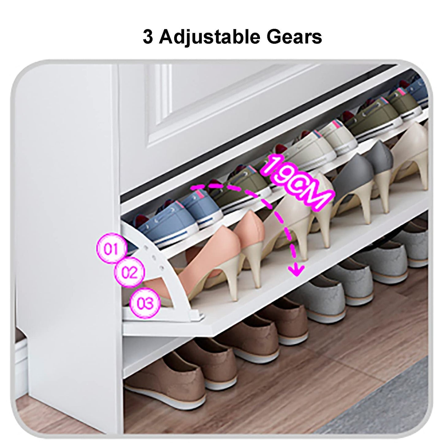 Schlanker moderner Schuhschrank – 3-stöckiges Schuhregal aus Holz mit 2 Schubladen, Lüftungsschlitz-Design, ausziehbare Aufbewahrung für Zuhause, Flur, Schlafzimmer, platzsparende Lösung