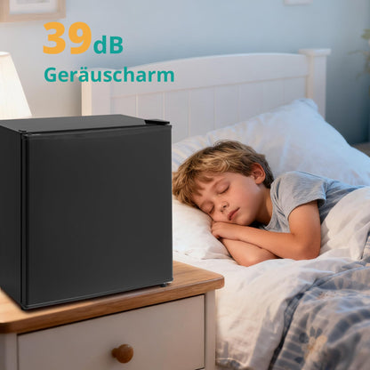SMETA 48L Mini Kühlschrank, Klein Kühlschrank Leiser, Getränkekühlschrank 6-Stufen Thermostat 0-10°C, 39dB,mit wechselbarem Türanschlag für Zuhause Büro Camping Schlafzimmer, Schwarz