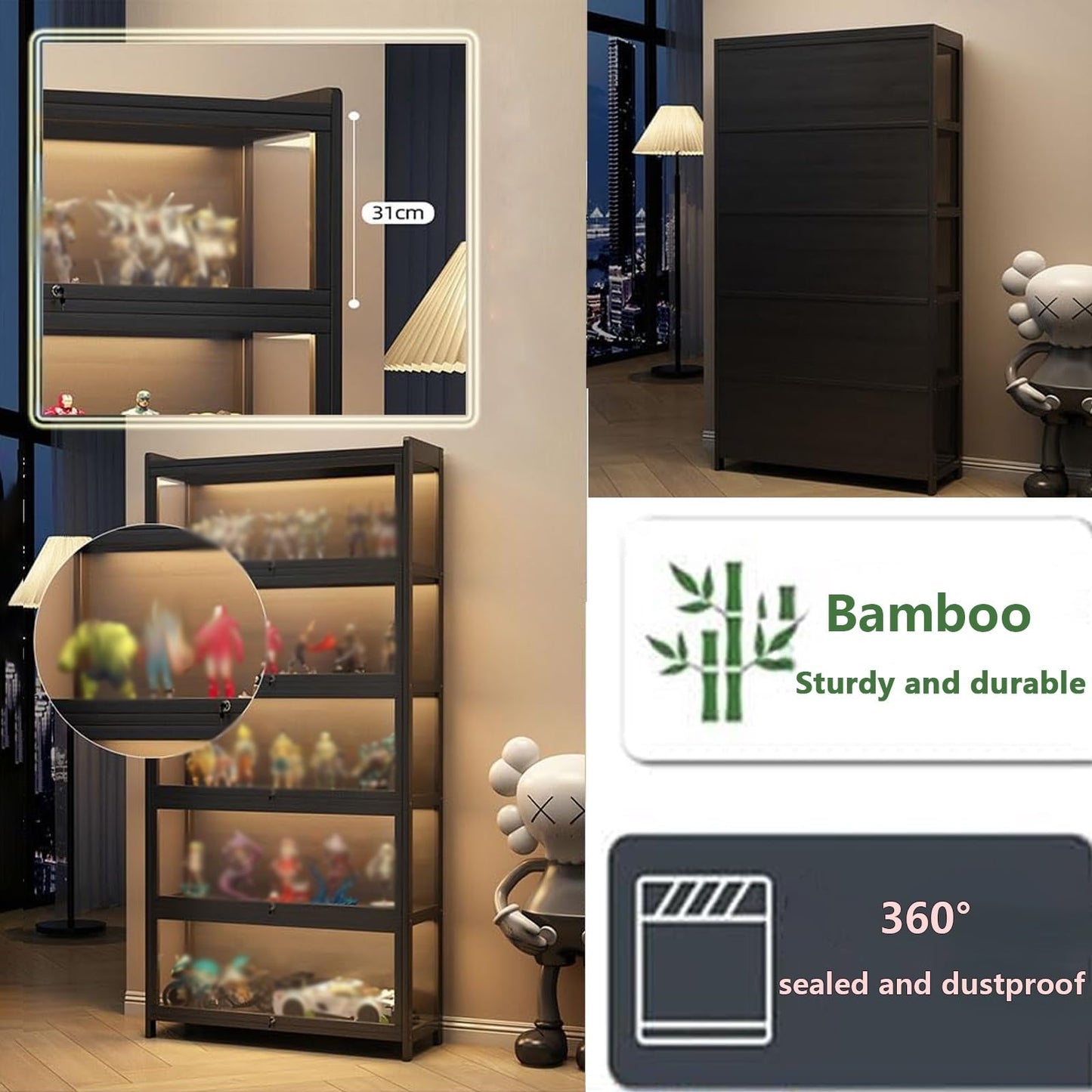 Abschließbare Bambus-Vitrine – staubdichte Acryl-Schaubox