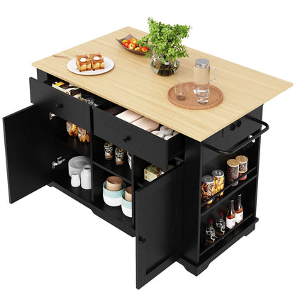 DRIXNO Kücheninsel mit Steckdosenleiste & Holzmaserung Schwarz