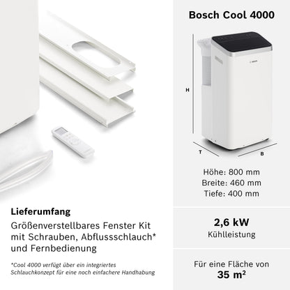 Bosch Cool 4000 Mobiles Klimagerät 3-in-1 – 2,6 kW bis 35 m²