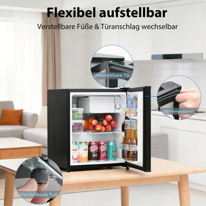 Techomey Kühlschrank 46L, Mini Kühlschrank Schwarz, Leise Kühlschrank Klein 39dB, Minikühlschrank mit Umkehrbare Tür 220-240V, Minibar für Zimmer, Hotel,Büro,Küche,Wohnungen