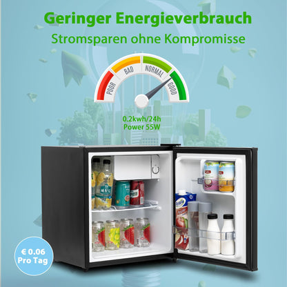 Techomey Kühlschrank 46L, Mini Kühlschrank Schwarz, Leise Kühlschrank Klein 39dB, Minikühlschrank mit Umkehrbare Tür 220-240V, Minibar für Zimmer, Hotel,Büro,Küche,Wohnungen