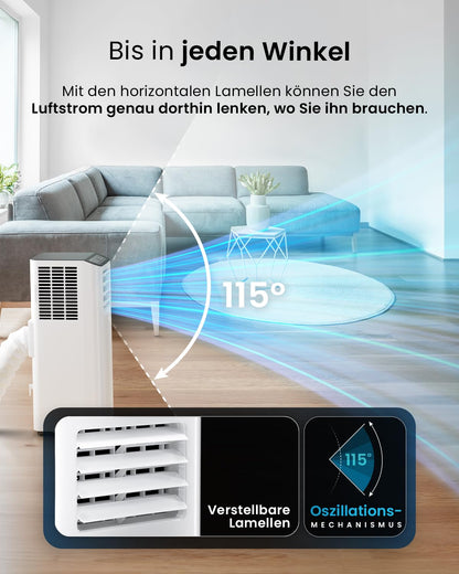 Pro Breeze™ 4-in-1 Mobile Klimaanlage mit 9000 BTU - Luftkühler, Ventilator, Luftentfeuchter, Nachtmodus - Klimagerät mit Energieklasse A, Fensterabdichtung Set, Fernbedienung und 24h Timer