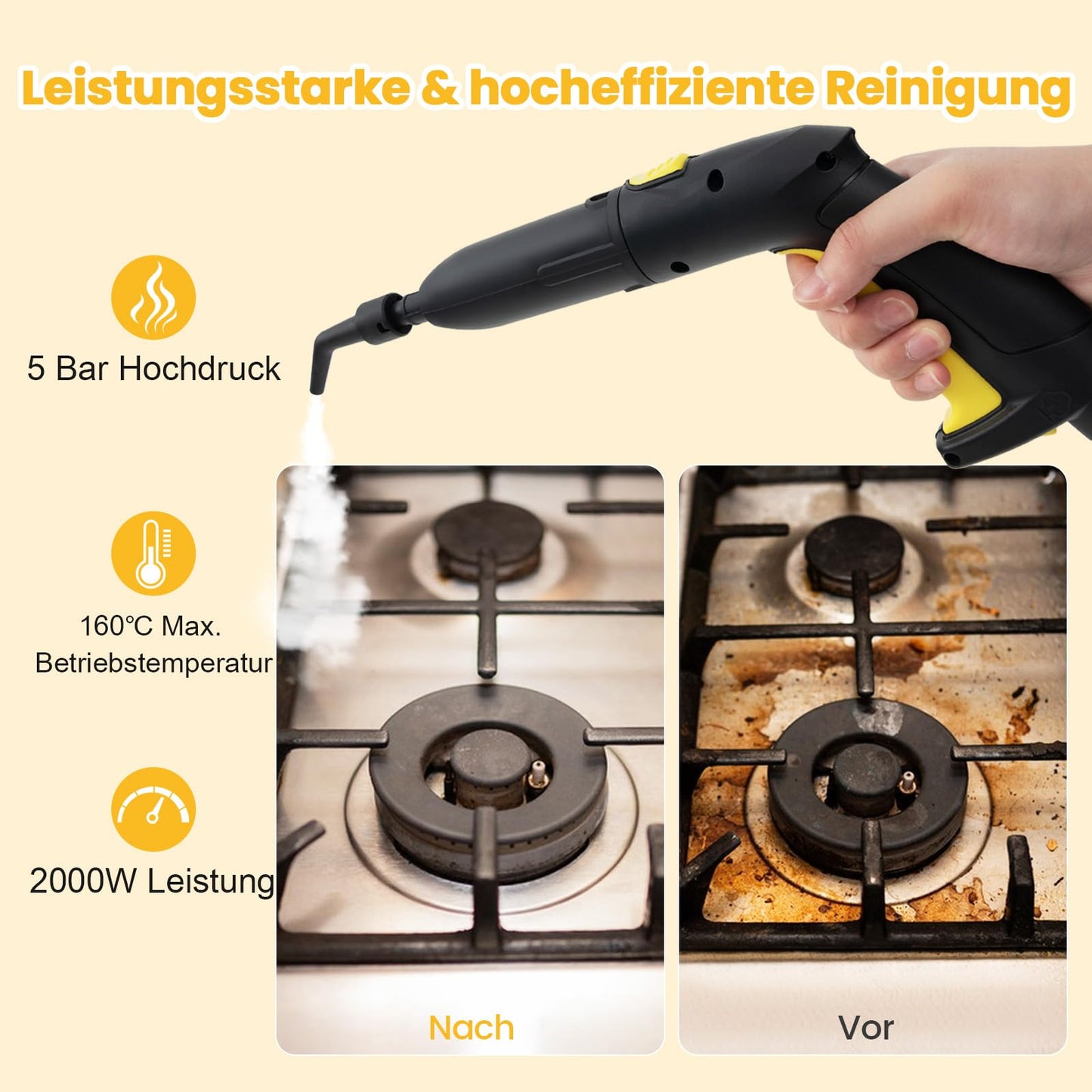 COSTWAY Dampfreiniger 2000W – 5 Bar, 1,8L Tank, 29 Zubehörteile