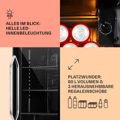 Klarstein Getränkekühlschrank 80 L mit Glastür – Schwarz, leise