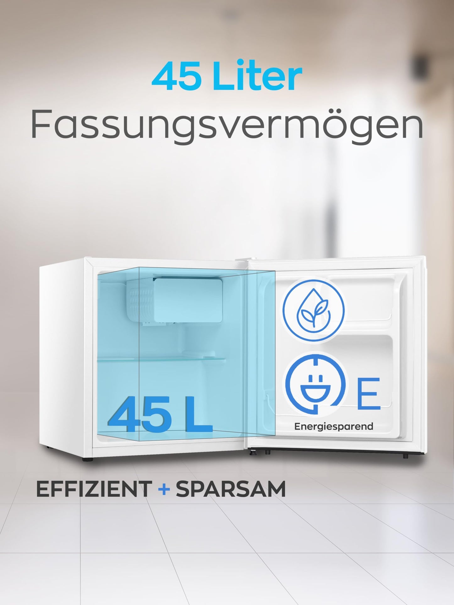 HEINRICHS Mini Kühlschrank 45 L leise 39 dB mit Kühlfach Weiß