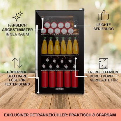 Klarstein Getränkekühlschrank 80 L mit Glastür – Schwarz, leise