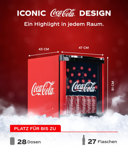 CUBES Coca-Cola Mini Kühlschrank 48L – Rot mit Glastür