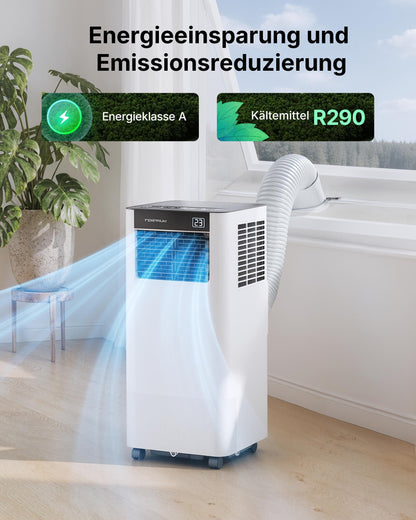 Temprium Mobile Klimaanlage 9000BTU 2,6Kw mit Abluftschlauch | 3-in-1 Mobiles Klimagerät | Fensterabdichtung | APP-Steuerung + Fernbedienung | Leiser Betrieb <48dB | 24h-Timer | Für Räume bis 25m²