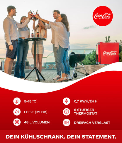 CUBES Coca-Cola Mini Kühlschrank 48L – Rot mit Glastür
