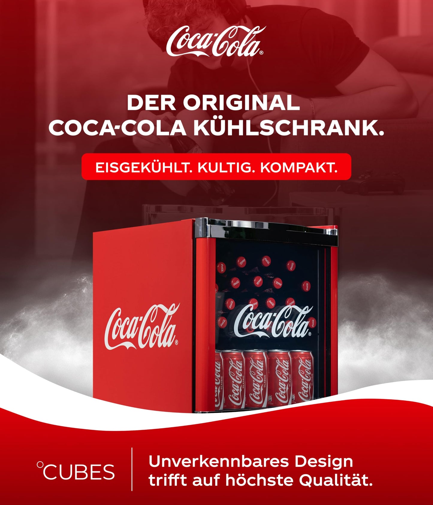 CUBES Coca-Cola Mini Kühlschrank 48L – Rot mit Glastür