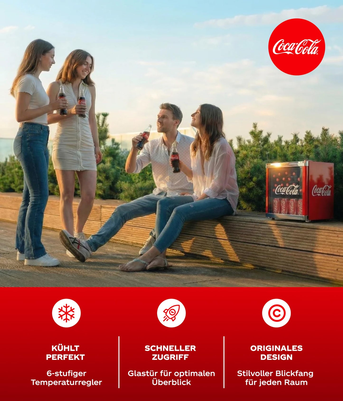 CUBES Coca-Cola Mini Kühlschrank 48L – Rot mit Glastür