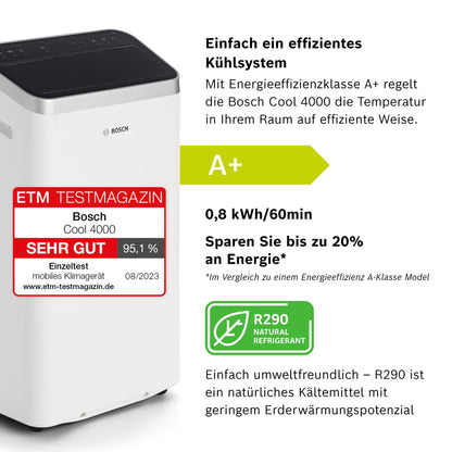 Bosch Cool 4000 Mobiles Klimagerät 3-in-1 – 2,6 kW bis 35 m²