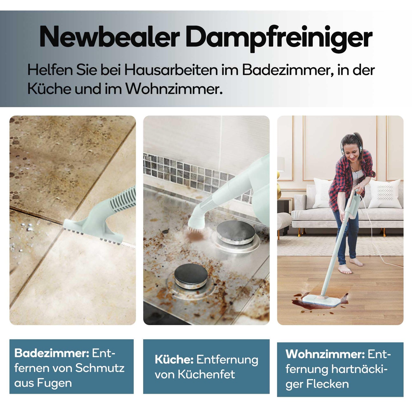 Newbealer 2-in-1 Dampfreiniger 1200W – Böden, Teppiche & mehr