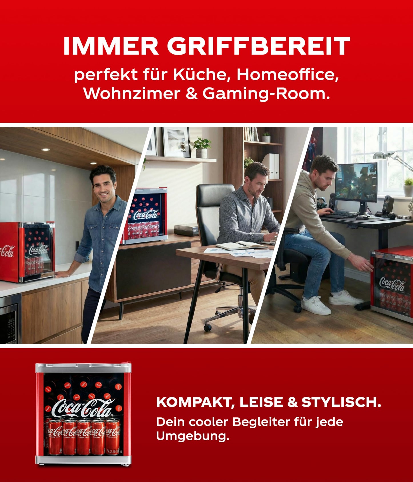 CUBES Coca-Cola Mini Kühlschrank 48L – Rot mit Glastür