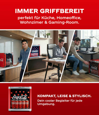 CUBES Coca-Cola Mini Kühlschrank 48L – Rot mit Glastür