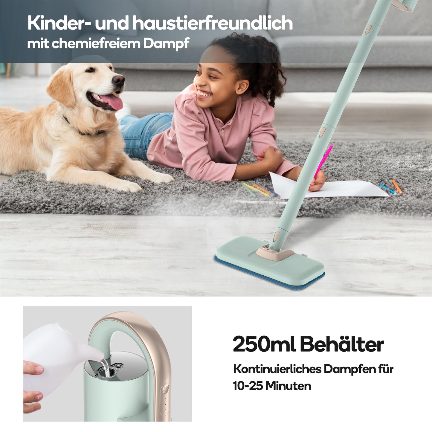 Newbealer 2-in-1 Dampfreiniger 1200W – Böden, Teppiche & mehr