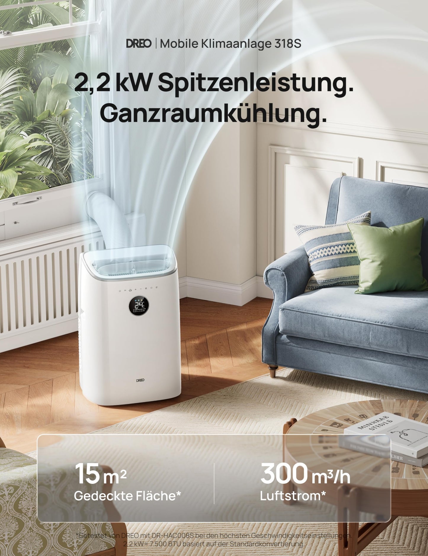 DREO 7500 BTU Mobiles Klimagerät 3-in-1 leise App-Steuerung AC318S