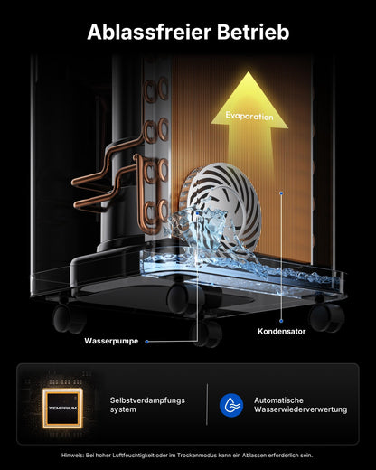 Temprium Mobile Klimaanlage 9000BTU 2,6Kw mit Abluftschlauch | 3-in-1 Mobiles Klimagerät | Fensterabdichtung | APP-Steuerung + Fernbedienung | Leiser Betrieb <48dB | 24h-Timer | Für Räume bis 25m²
