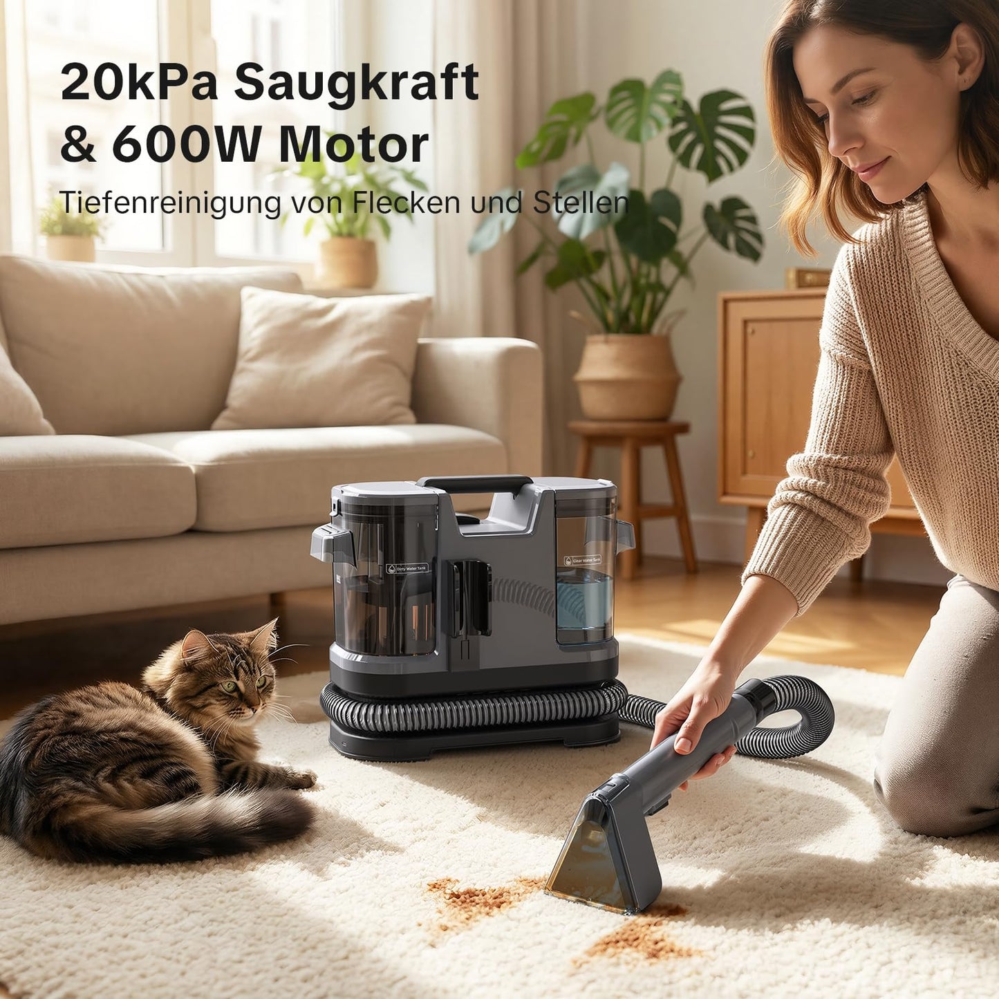 Lubluelu Polsterreiniger 600W – Nasssauger für Teppich & Sofa