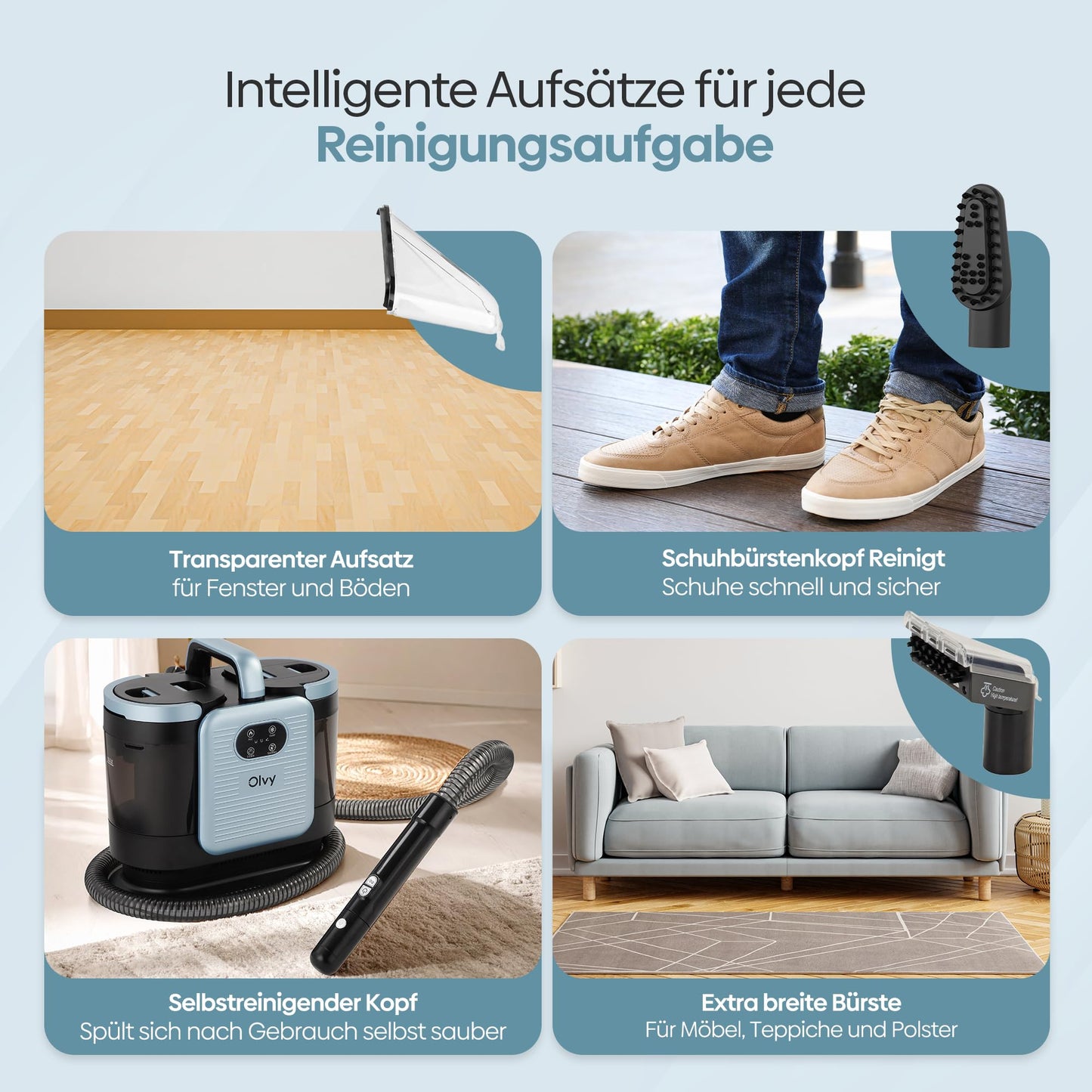 Olvy Teppichreiniger PRO 1650W – Nasssauger mit 100°C Dampf